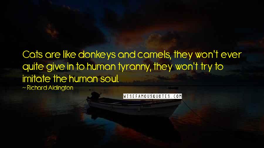 Richard Aldington Quotes: Cats are like donkeys and camels, they won't ever quite give in to human tyranny, they won't try to imitate the human soul.