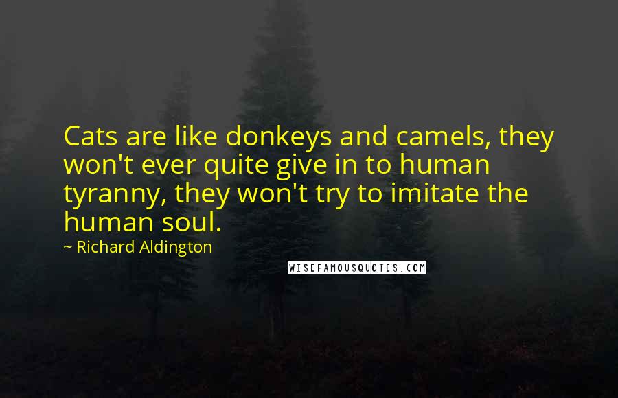 Richard Aldington Quotes: Cats are like donkeys and camels, they won't ever quite give in to human tyranny, they won't try to imitate the human soul.