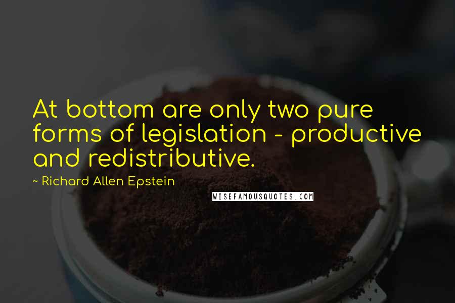 Richard Allen Epstein Quotes: At bottom are only two pure forms of legislation - productive and redistributive.