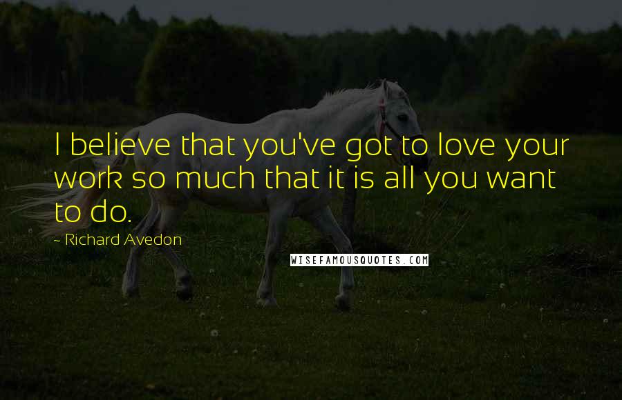 Richard Avedon Quotes: I believe that you've got to love your work so much that it is all you want to do.