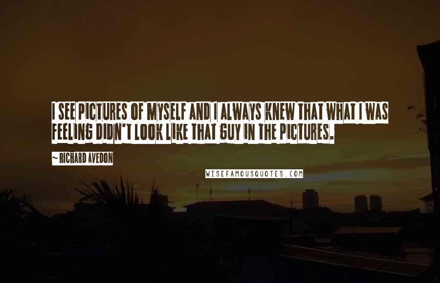 Richard Avedon Quotes: I see pictures of myself and I always knew that what I was feeling didn't look like that guy in the pictures.