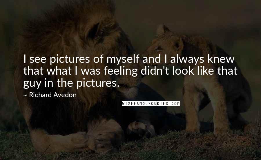 Richard Avedon Quotes: I see pictures of myself and I always knew that what I was feeling didn't look like that guy in the pictures.