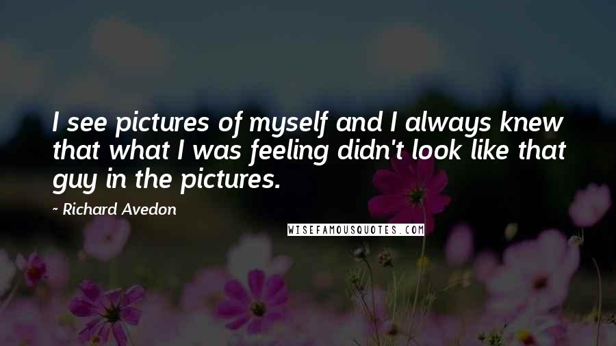 Richard Avedon Quotes: I see pictures of myself and I always knew that what I was feeling didn't look like that guy in the pictures.