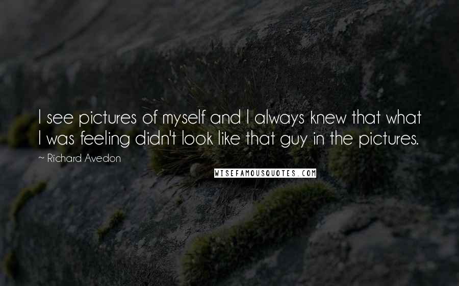 Richard Avedon Quotes: I see pictures of myself and I always knew that what I was feeling didn't look like that guy in the pictures.