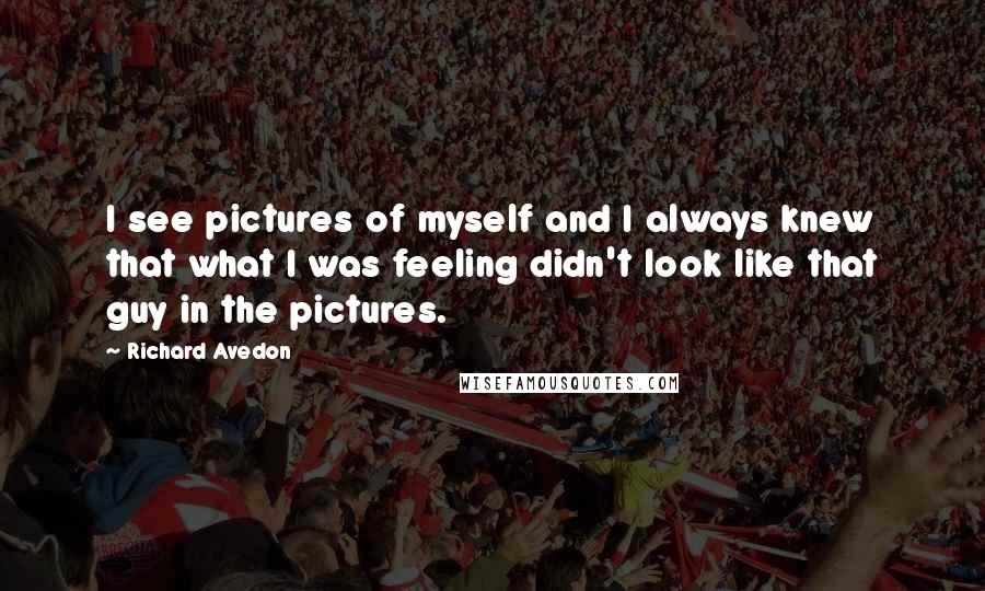 Richard Avedon Quotes: I see pictures of myself and I always knew that what I was feeling didn't look like that guy in the pictures.