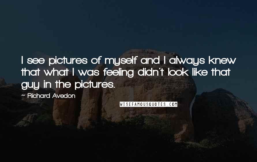 Richard Avedon Quotes: I see pictures of myself and I always knew that what I was feeling didn't look like that guy in the pictures.