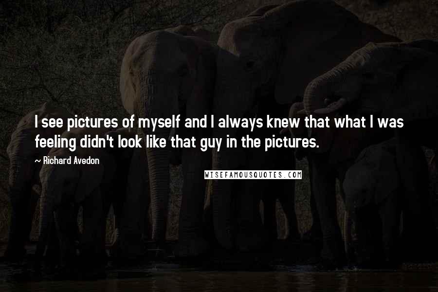 Richard Avedon Quotes: I see pictures of myself and I always knew that what I was feeling didn't look like that guy in the pictures.