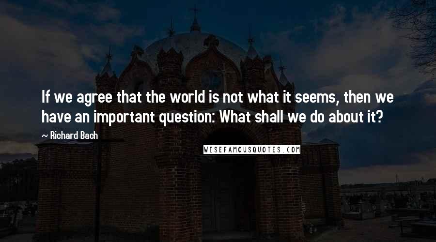 Richard Bach Quotes: If we agree that the world is not what it seems, then we have an important question: What shall we do about it?