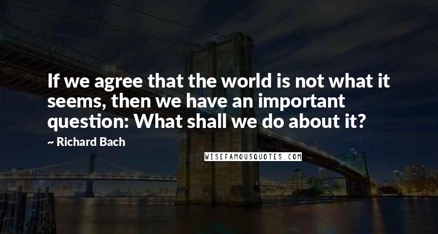 Richard Bach Quotes: If we agree that the world is not what it seems, then we have an important question: What shall we do about it?