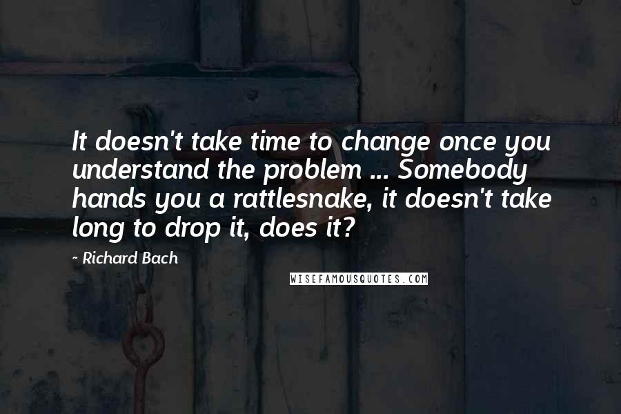 Richard Bach Quotes: It doesn't take time to change once you understand the problem ... Somebody hands you a rattlesnake, it doesn't take long to drop it, does it?