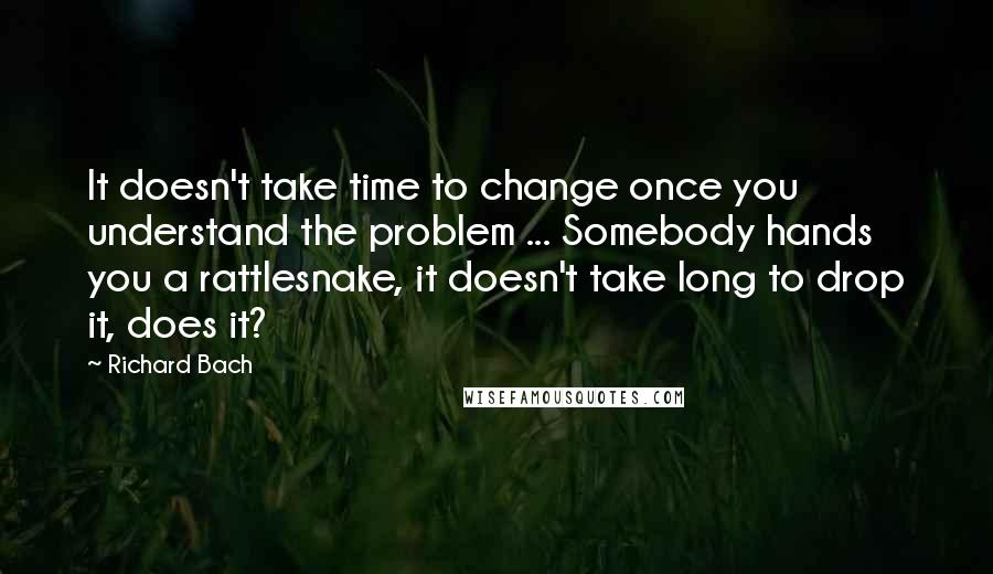 Richard Bach Quotes: It doesn't take time to change once you understand the problem ... Somebody hands you a rattlesnake, it doesn't take long to drop it, does it?