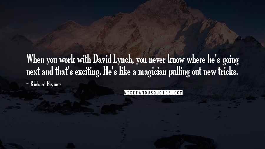 Richard Beymer Quotes: When you work with David Lynch, you never know where he's going next and that's exciting. He's like a magician pulling out new tricks.