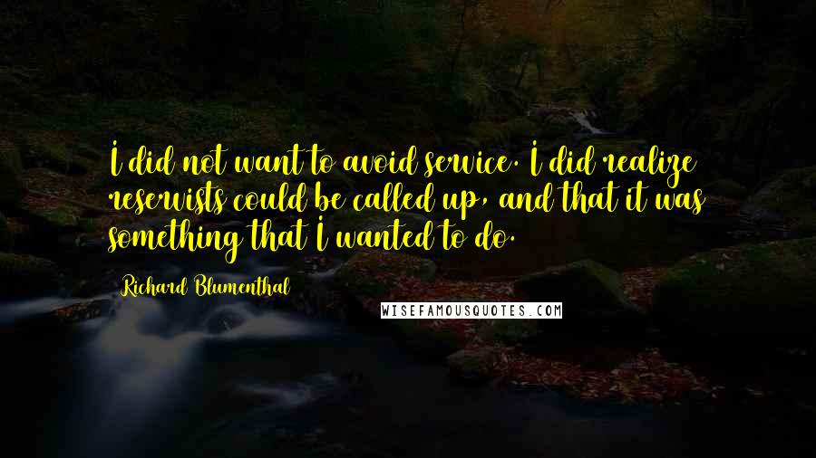 Richard Blumenthal Quotes: I did not want to avoid service. I did realize reservists could be called up, and that it was something that I wanted to do.
