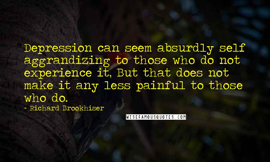 Richard Brookhiser Quotes: Depression can seem absurdly self aggrandizing to those who do not experience it, But that does not make it any less painful to those who do.