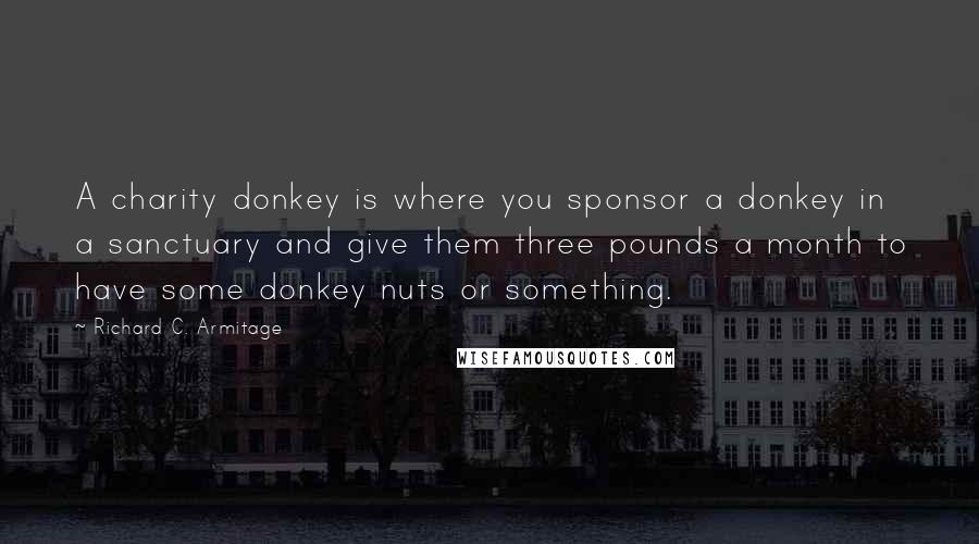 Richard C. Armitage Quotes: A charity donkey is where you sponsor a donkey in a sanctuary and give them three pounds a month to have some donkey nuts or something.