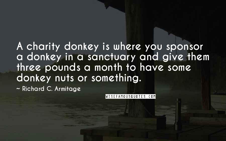 Richard C. Armitage Quotes: A charity donkey is where you sponsor a donkey in a sanctuary and give them three pounds a month to have some donkey nuts or something.