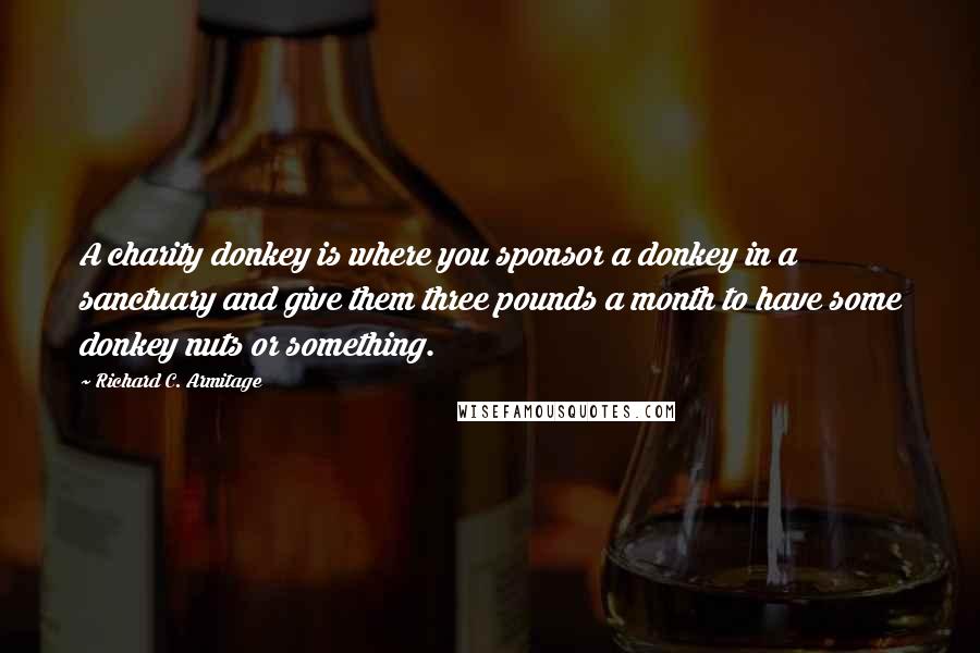 Richard C. Armitage Quotes: A charity donkey is where you sponsor a donkey in a sanctuary and give them three pounds a month to have some donkey nuts or something.