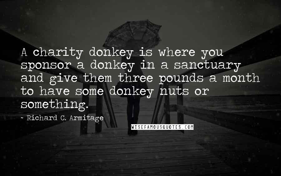 Richard C. Armitage Quotes: A charity donkey is where you sponsor a donkey in a sanctuary and give them three pounds a month to have some donkey nuts or something.