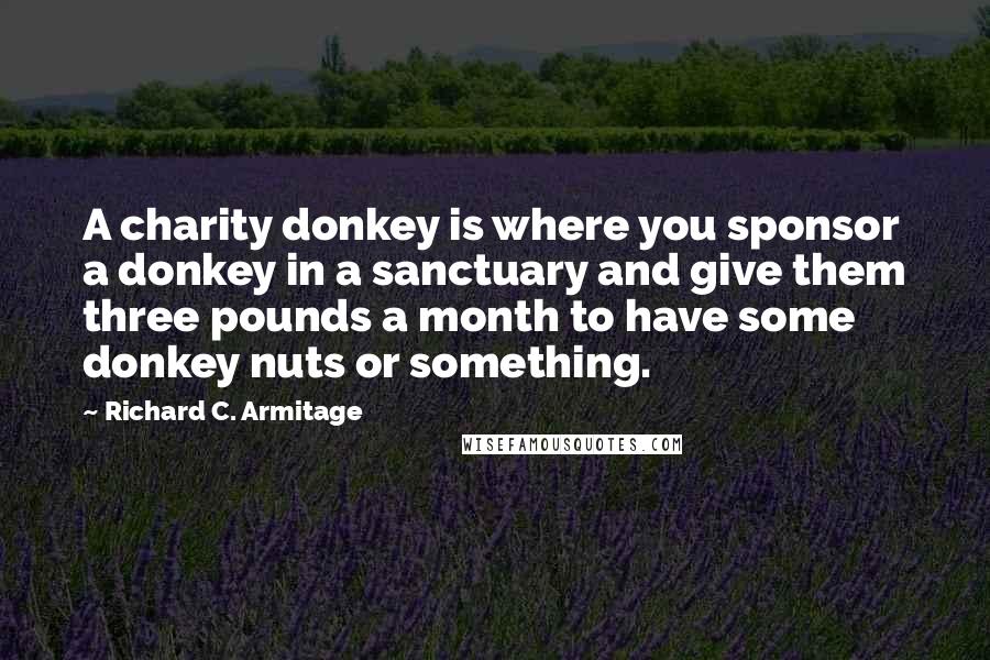 Richard C. Armitage Quotes: A charity donkey is where you sponsor a donkey in a sanctuary and give them three pounds a month to have some donkey nuts or something.