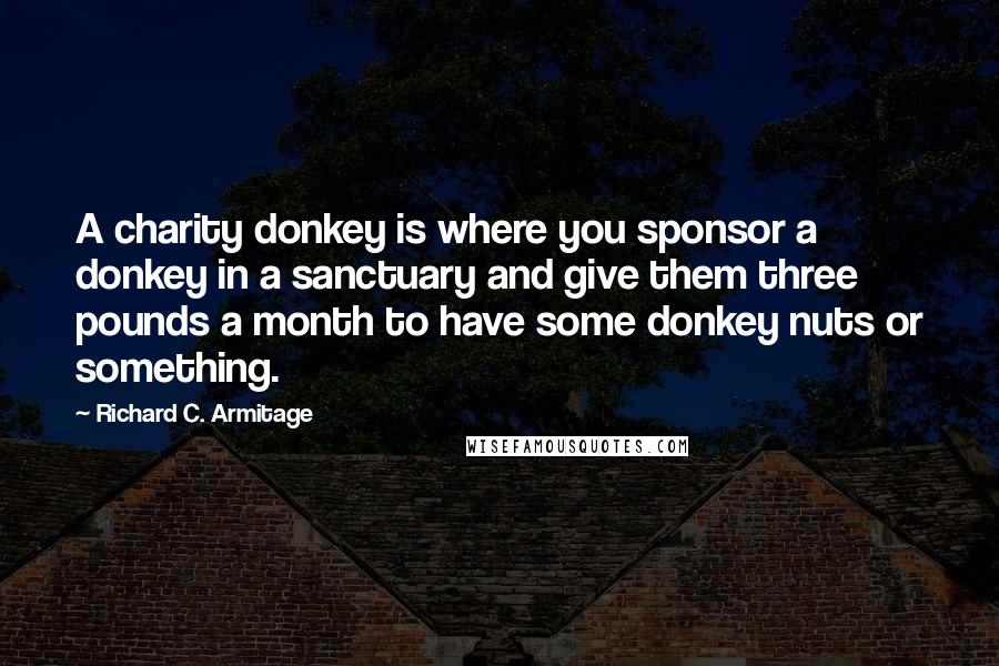 Richard C. Armitage Quotes: A charity donkey is where you sponsor a donkey in a sanctuary and give them three pounds a month to have some donkey nuts or something.