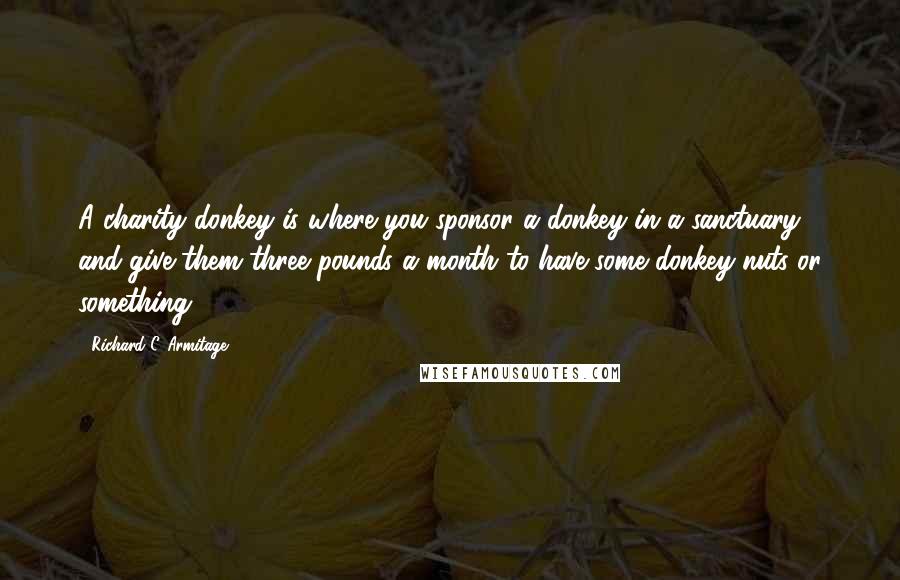 Richard C. Armitage Quotes: A charity donkey is where you sponsor a donkey in a sanctuary and give them three pounds a month to have some donkey nuts or something.