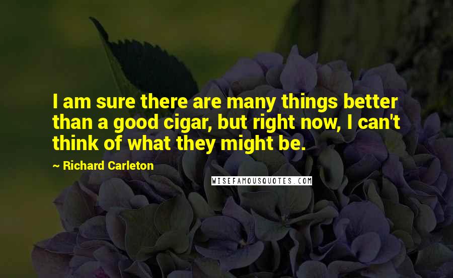 Richard Carleton Quotes: I am sure there are many things better than a good cigar, but right now, I can't think of what they might be.