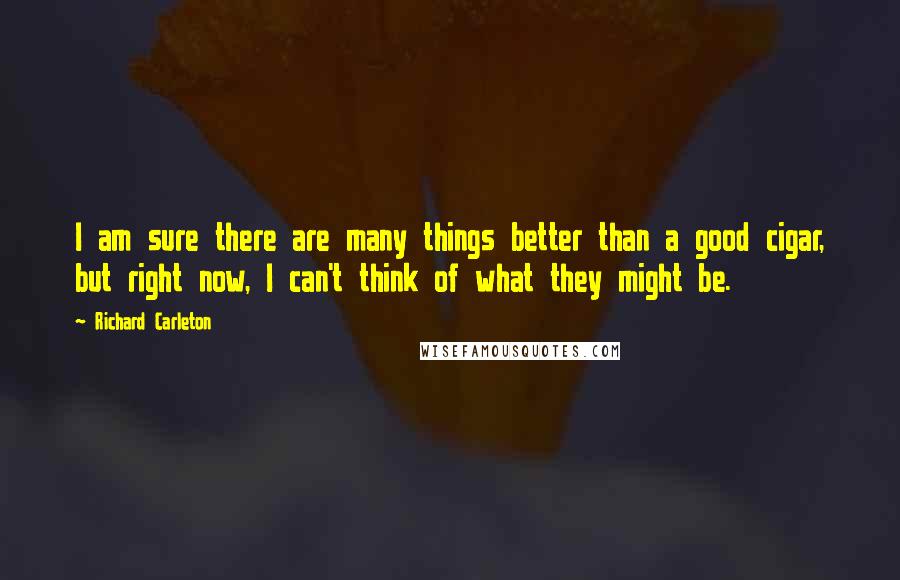 Richard Carleton Quotes: I am sure there are many things better than a good cigar, but right now, I can't think of what they might be.