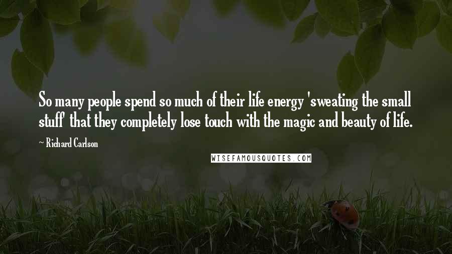 Richard Carlson Quotes: So many people spend so much of their life energy 'sweating the small stuff' that they completely lose touch with the magic and beauty of life.