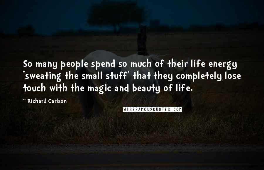 Richard Carlson Quotes: So many people spend so much of their life energy 'sweating the small stuff' that they completely lose touch with the magic and beauty of life.