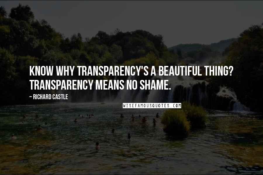 Richard Castle Quotes: Know why transparency's a beautiful thing? Transparency means no shame.