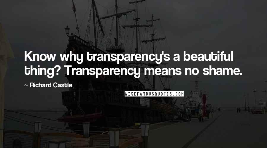 Richard Castle Quotes: Know why transparency's a beautiful thing? Transparency means no shame.