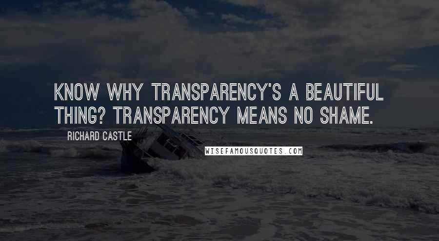 Richard Castle Quotes: Know why transparency's a beautiful thing? Transparency means no shame.