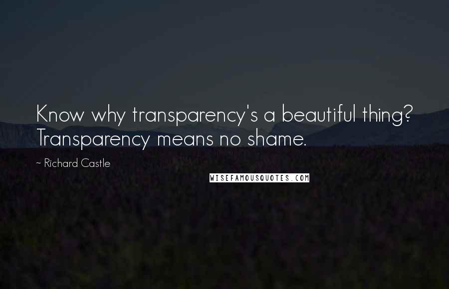 Richard Castle Quotes: Know why transparency's a beautiful thing? Transparency means no shame.