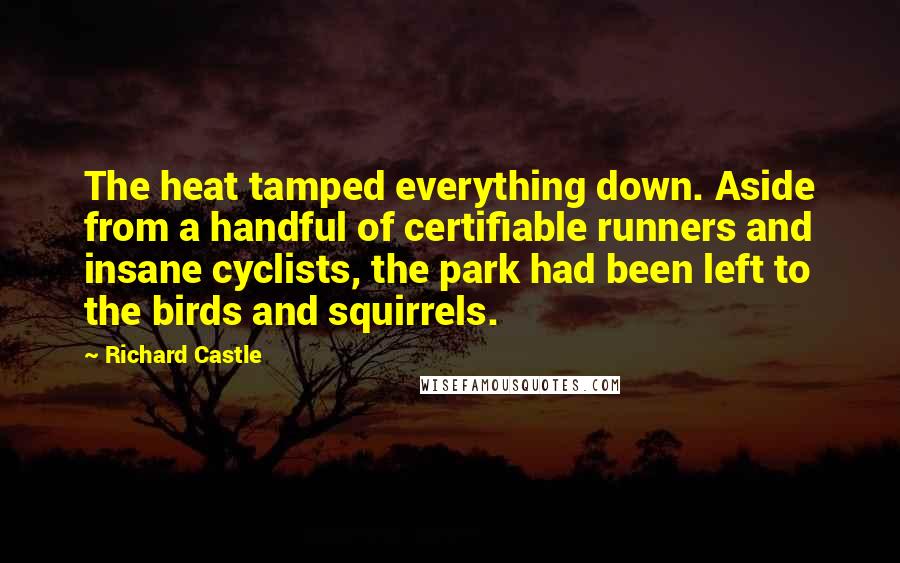 Richard Castle Quotes: The heat tamped everything down. Aside from a handful of certifiable runners and insane cyclists, the park had been left to the birds and squirrels.