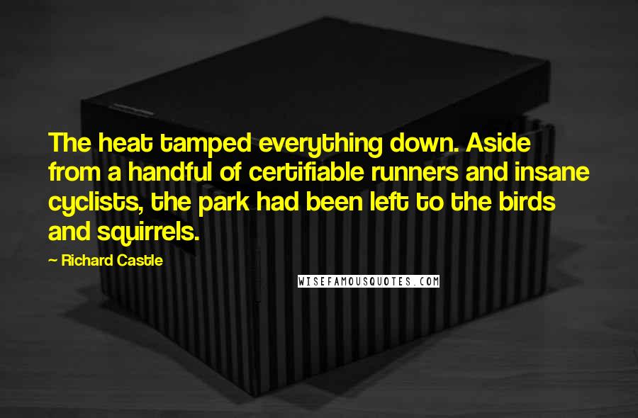 Richard Castle Quotes: The heat tamped everything down. Aside from a handful of certifiable runners and insane cyclists, the park had been left to the birds and squirrels.