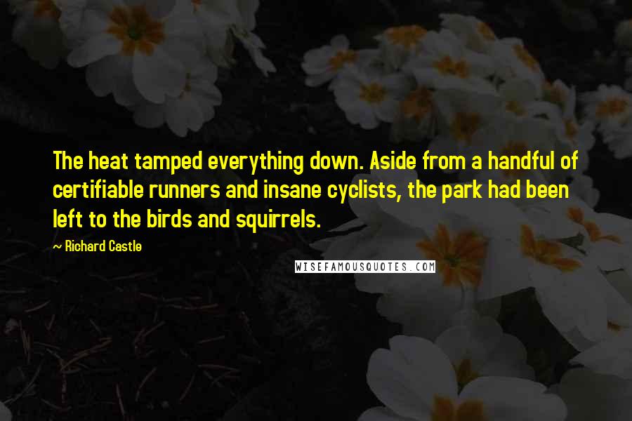 Richard Castle Quotes: The heat tamped everything down. Aside from a handful of certifiable runners and insane cyclists, the park had been left to the birds and squirrels.