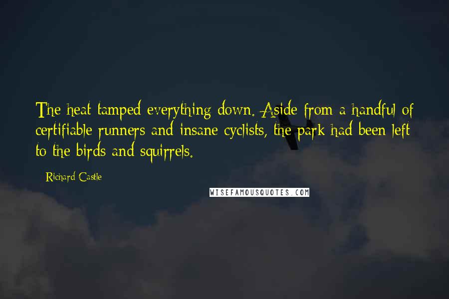 Richard Castle Quotes: The heat tamped everything down. Aside from a handful of certifiable runners and insane cyclists, the park had been left to the birds and squirrels.