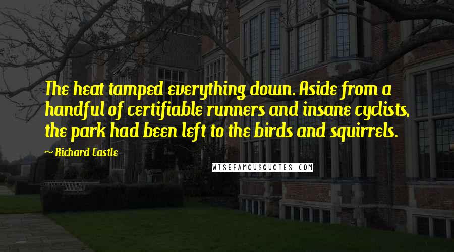 Richard Castle Quotes: The heat tamped everything down. Aside from a handful of certifiable runners and insane cyclists, the park had been left to the birds and squirrels.