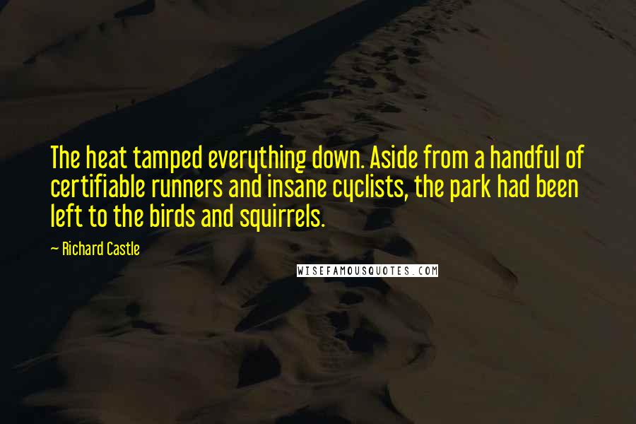 Richard Castle Quotes: The heat tamped everything down. Aside from a handful of certifiable runners and insane cyclists, the park had been left to the birds and squirrels.