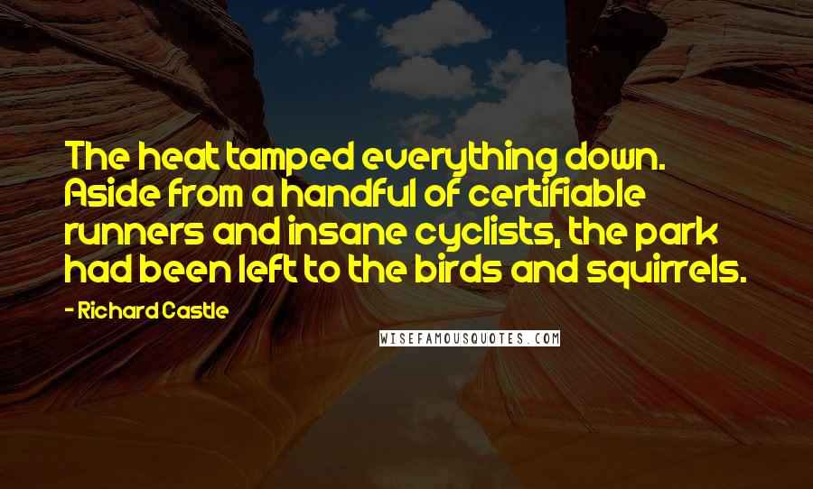 Richard Castle Quotes: The heat tamped everything down. Aside from a handful of certifiable runners and insane cyclists, the park had been left to the birds and squirrels.