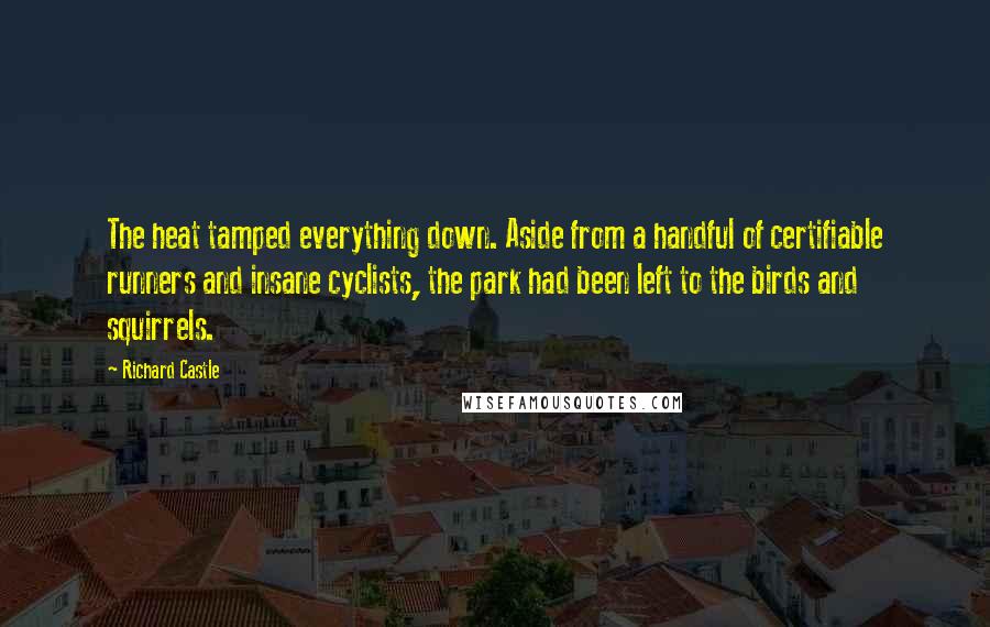 Richard Castle Quotes: The heat tamped everything down. Aside from a handful of certifiable runners and insane cyclists, the park had been left to the birds and squirrels.