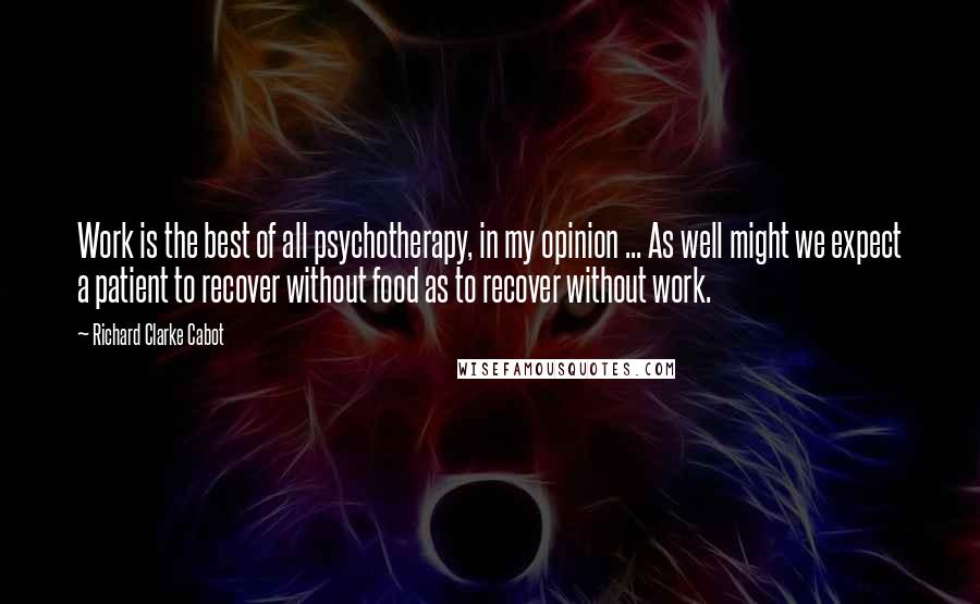 Richard Clarke Cabot Quotes: Work is the best of all psychotherapy, in my opinion ... As well might we expect a patient to recover without food as to recover without work.