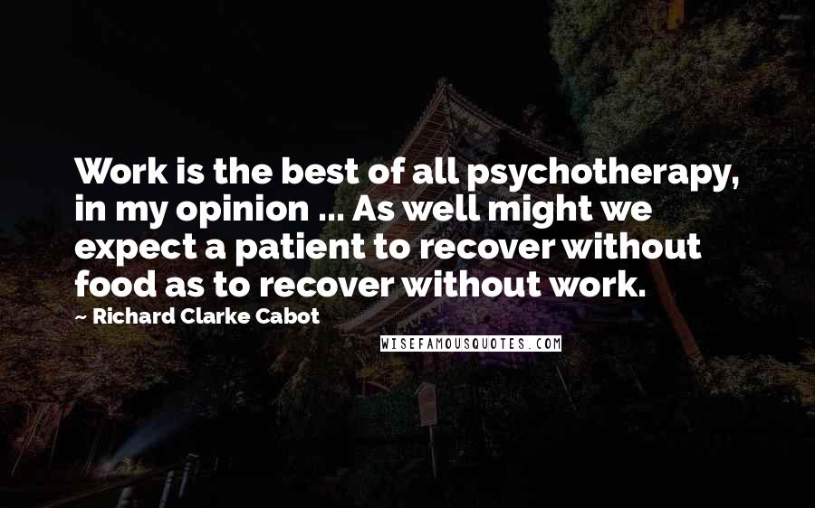 Richard Clarke Cabot Quotes: Work is the best of all psychotherapy, in my opinion ... As well might we expect a patient to recover without food as to recover without work.