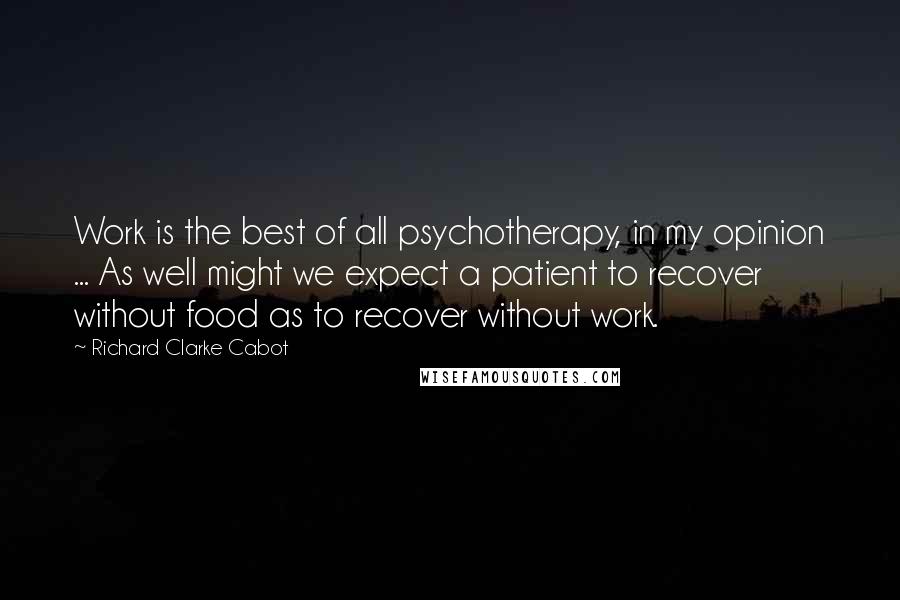 Richard Clarke Cabot Quotes: Work is the best of all psychotherapy, in my opinion ... As well might we expect a patient to recover without food as to recover without work.