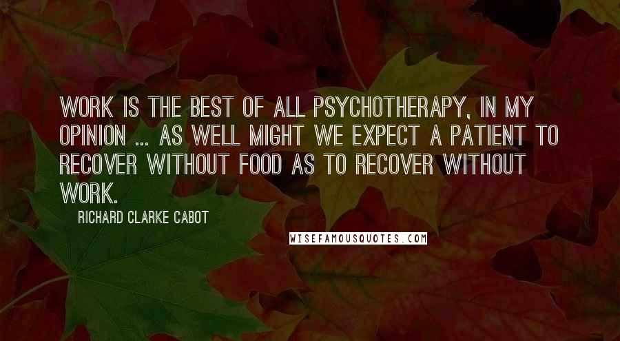 Richard Clarke Cabot Quotes: Work is the best of all psychotherapy, in my opinion ... As well might we expect a patient to recover without food as to recover without work.