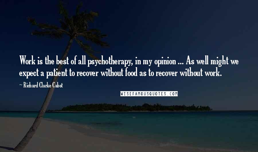 Richard Clarke Cabot Quotes: Work is the best of all psychotherapy, in my opinion ... As well might we expect a patient to recover without food as to recover without work.