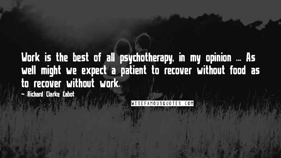 Richard Clarke Cabot Quotes: Work is the best of all psychotherapy, in my opinion ... As well might we expect a patient to recover without food as to recover without work.