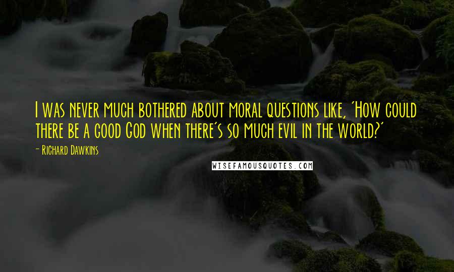 Richard Dawkins Quotes: I was never much bothered about moral questions like, 'How could there be a good God when there's so much evil in the world?'