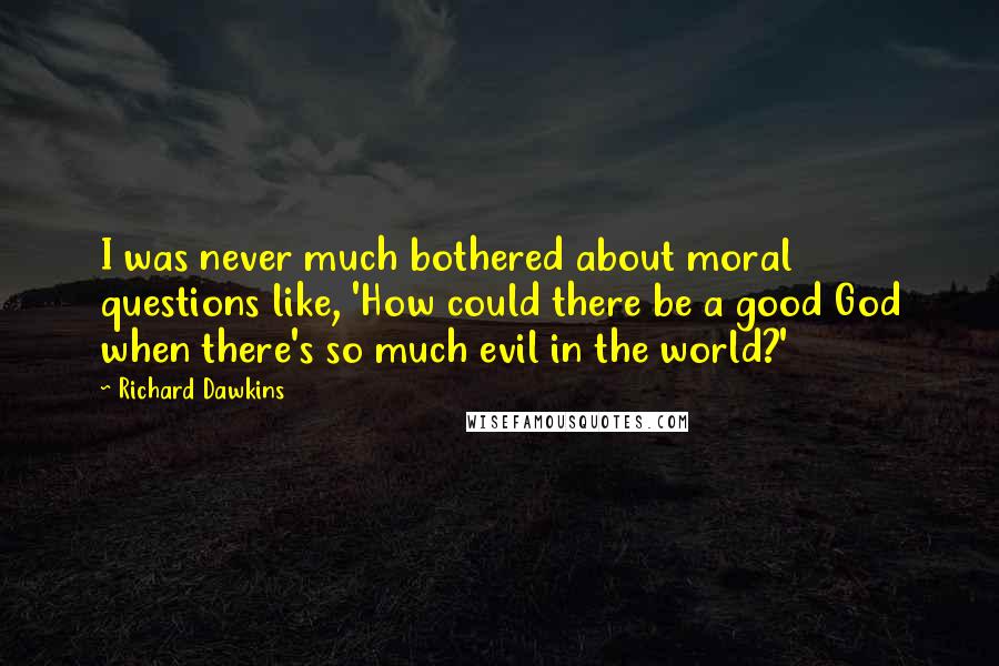 Richard Dawkins Quotes: I was never much bothered about moral questions like, 'How could there be a good God when there's so much evil in the world?'