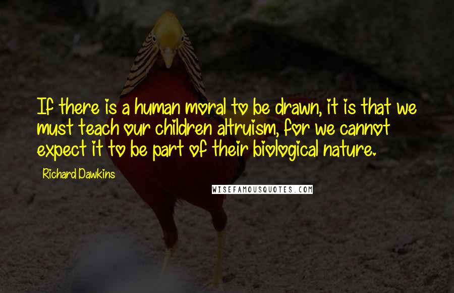 Richard Dawkins Quotes: If there is a human moral to be drawn, it is that we must teach our children altruism, for we cannot expect it to be part of their biological nature.